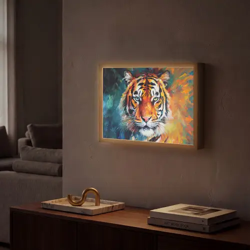 Tijger - Dieren - Olieverf - Kunst Light Box met batterij (Wandlamp) middel -sfeer1