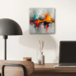Moderne kunst - Oranje - Grijs - Abstract aluminium wit klein -sfeer5