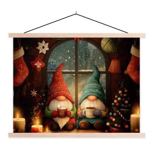 Gnooms - Kerst - Raam - Kleurrijk textielposter latten blank klein -3d