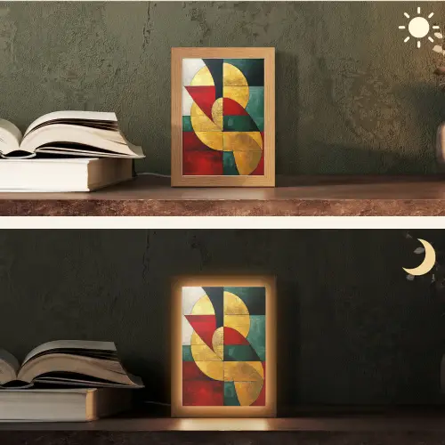 Abstract - Kerst - Goud - Rood - Groen Light Box met kabel (Tafellamp) klein -sfeer3
