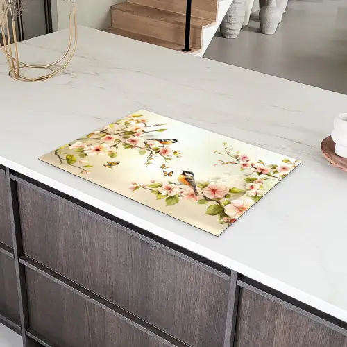 Takken - Bloemen - Vogeltjes - Roze Inductie beschermer vinyl 3mm klein -sfeer8