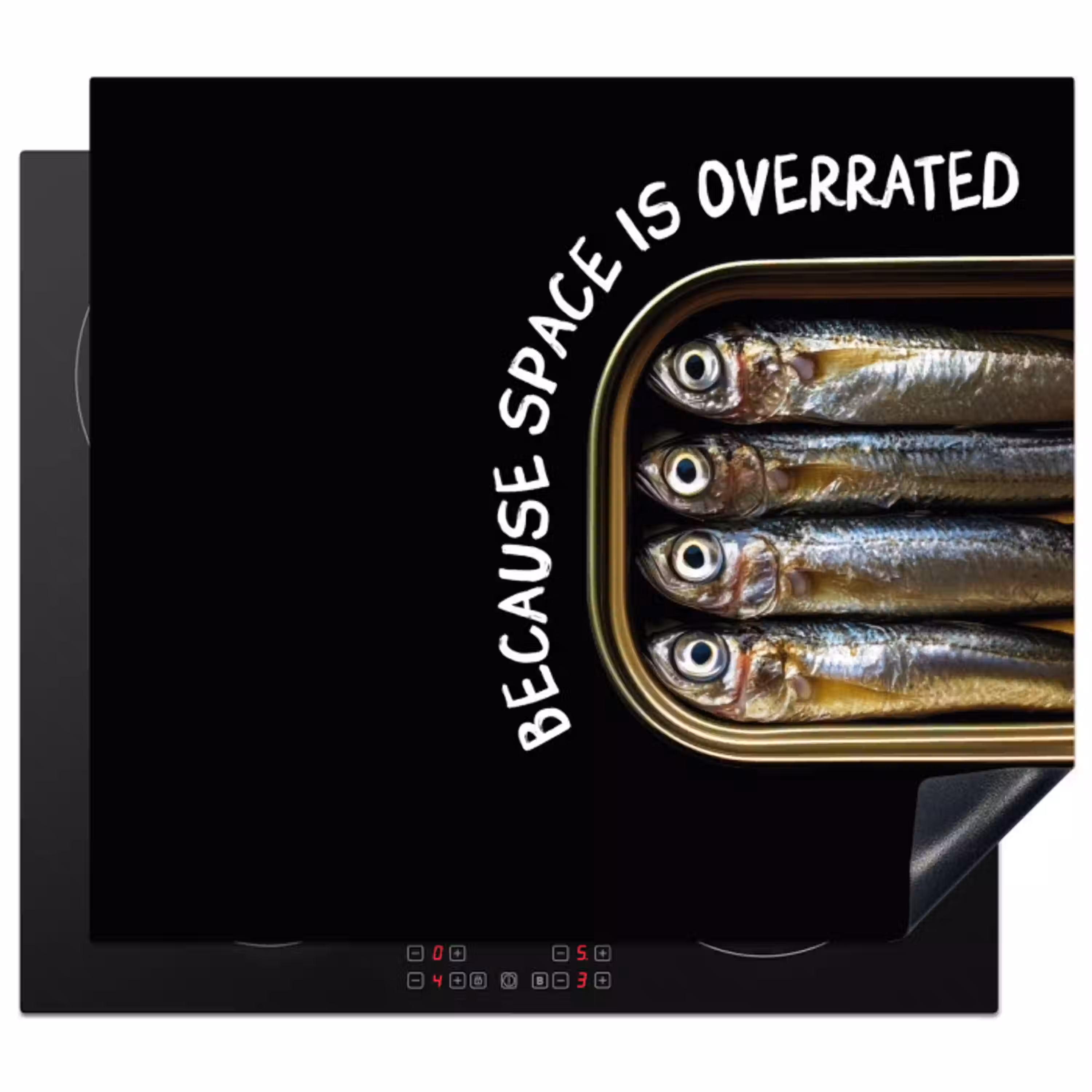 Sardines - Tekst - Vis - Blik Inductie beschermer vinyl 3mm middel -3d