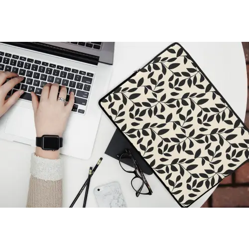 Elegant - Patroon - Zwart - Beige laptophoes neopreen klein 279 -bureau