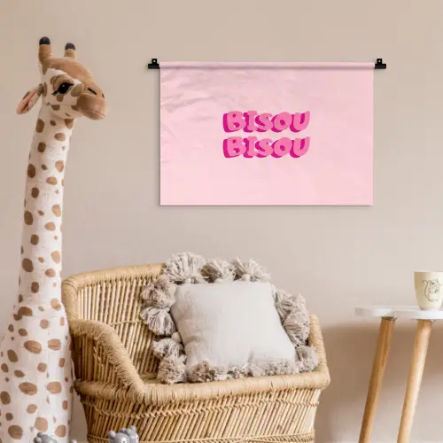 Bisou - Roze - Dikke letters Wandkleed katoen klein -wsfeer5_kind