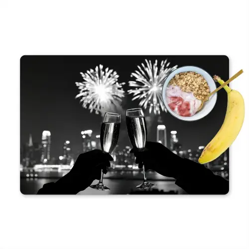 Vuurwerk - Proosten - Skyline - Champagne Placemat vinyl groot -zzzproduct_Kitchenyeah-website