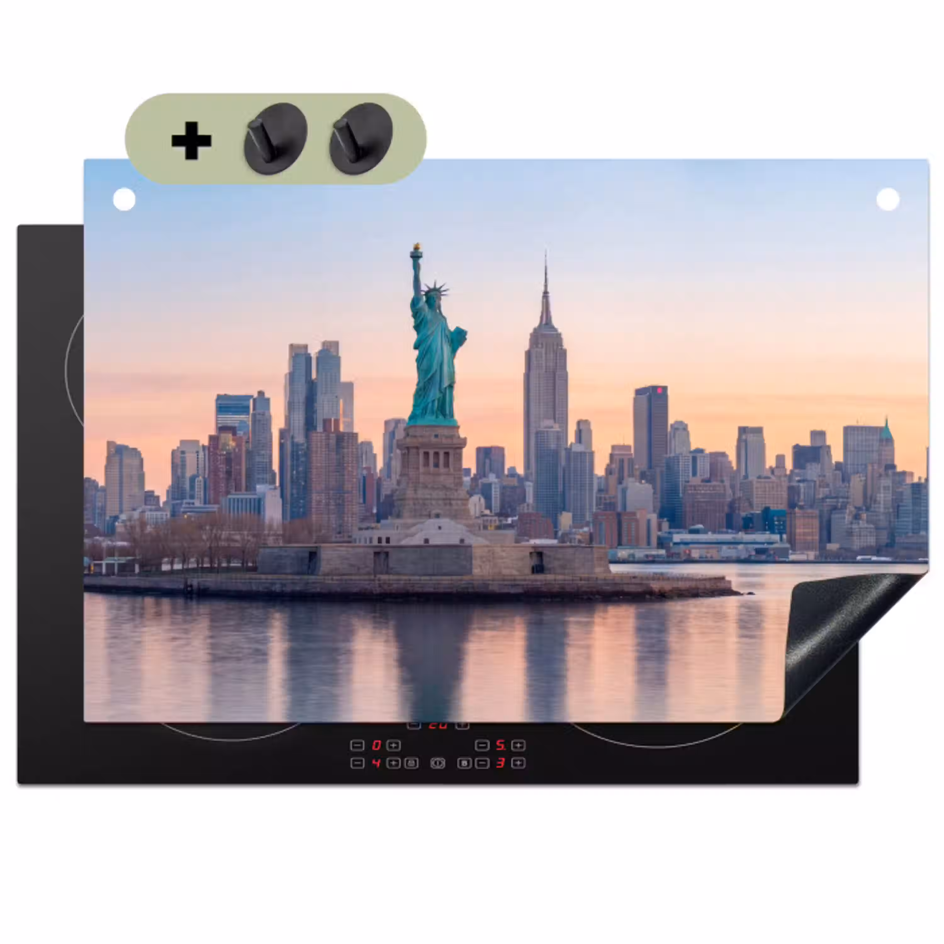 Vrijheidsbeeld - New York - Zonsopgang - Stad - Architectuur Inductie beschemer met haakjes klein -3d