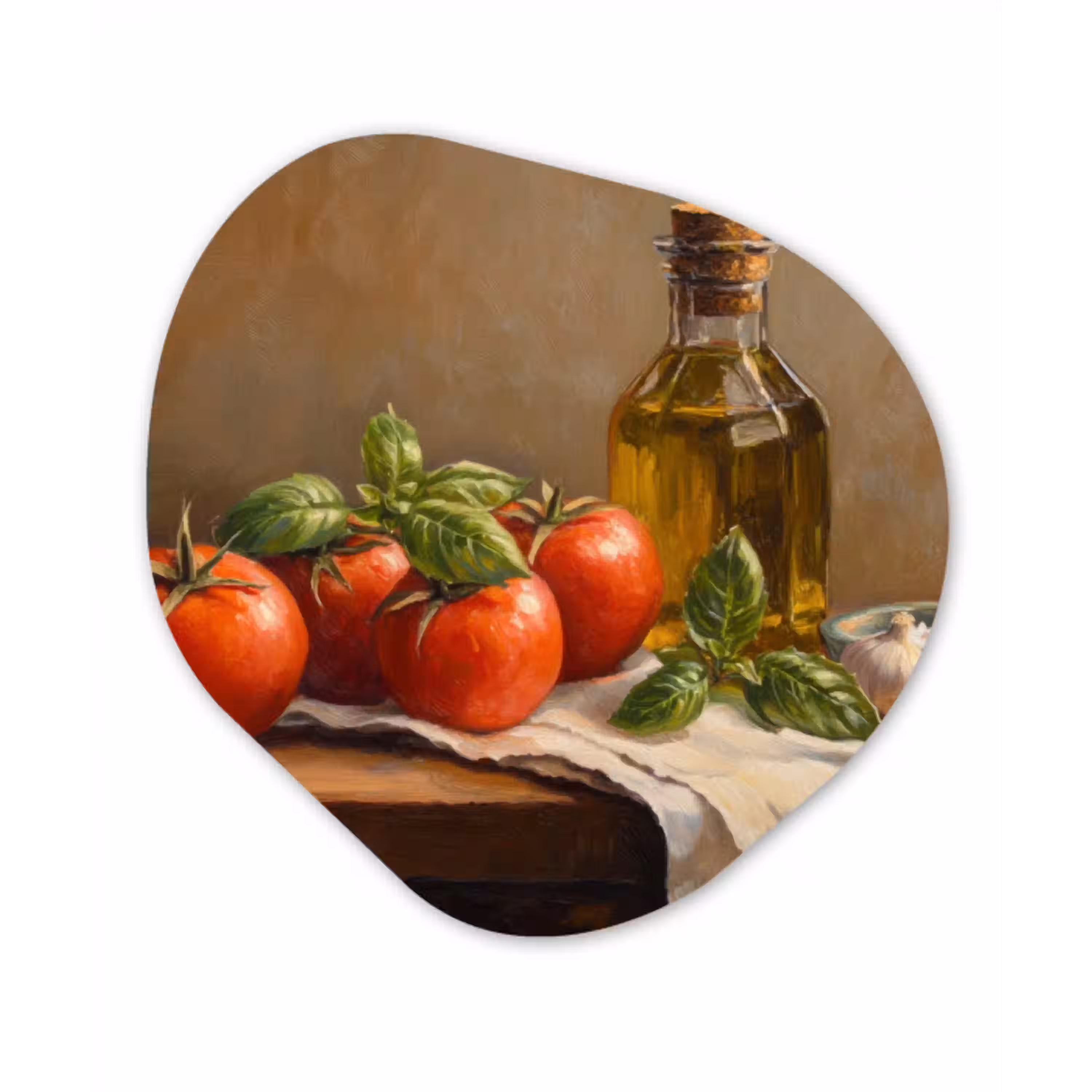 Tomaten - Olijfolie - Stilleven Wandcirkel Organisch Plexiglas middel -3d