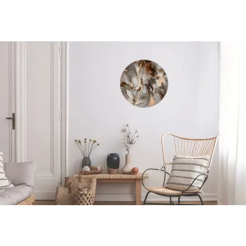 Grijs - Goud - Marmer - Marmerlook Wandcirkel aluminium klein -woonkamer