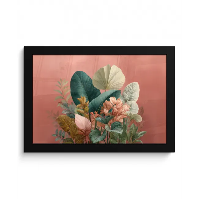 Tropische bladeren - Bloemen - Roze - groen fotolijst zwart zonder passe partout klein -3d