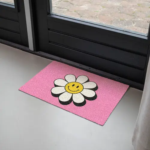 Smiley - Bloem - Roze Deurmat klein -sfeer2