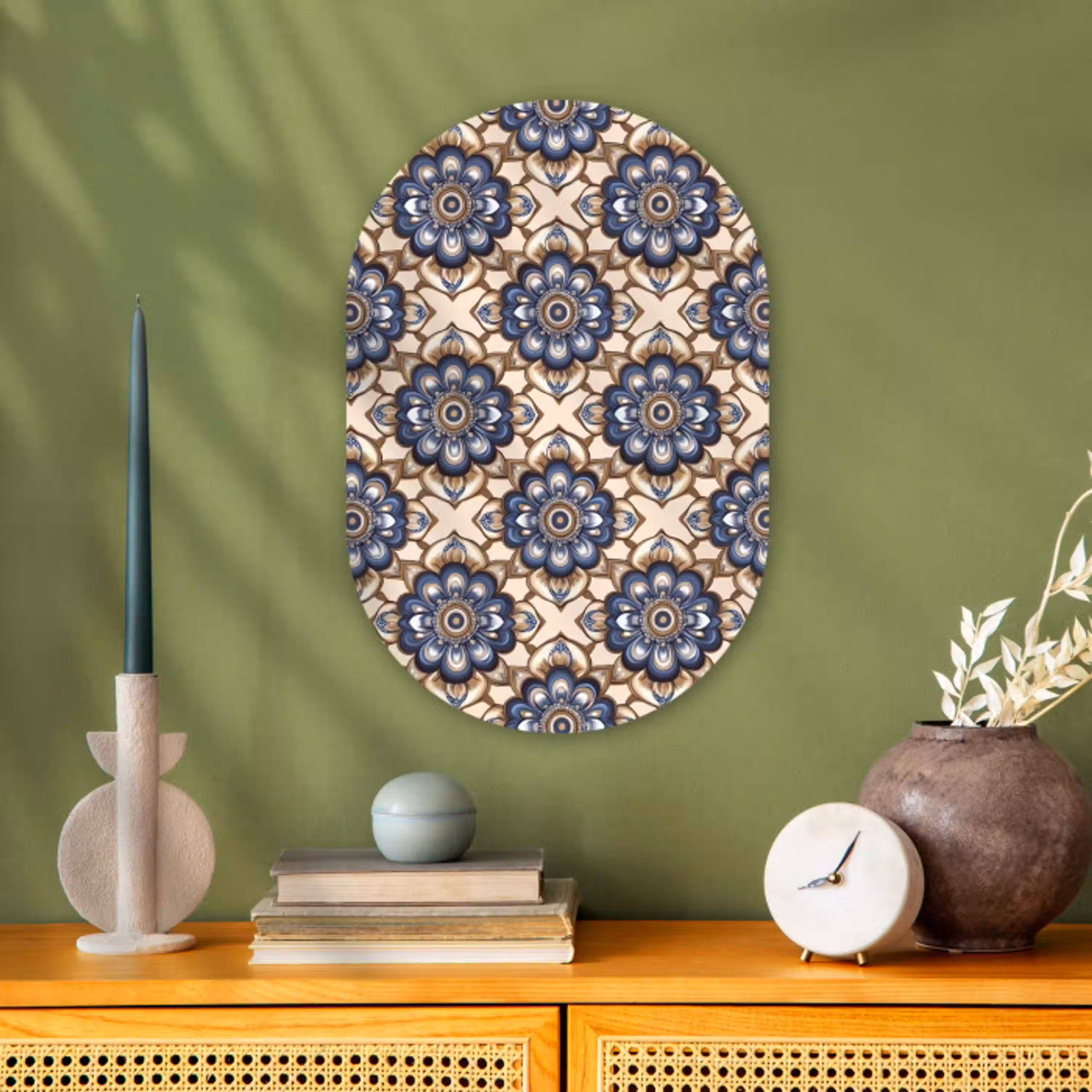 Floraal - Ornament - Blauw Wandcirkel Ovaal Forex klein 630 -sfeer2