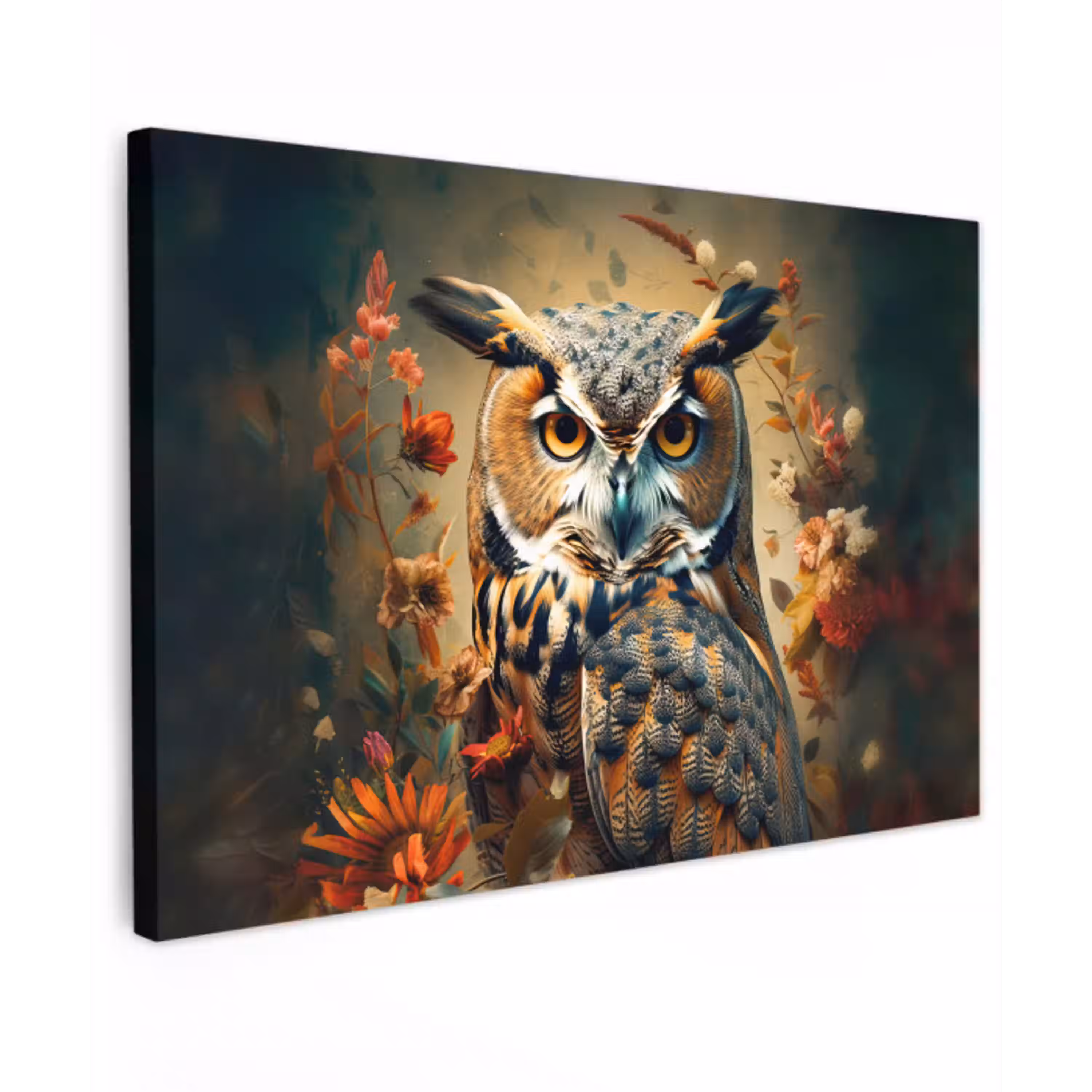 Uil - Vogel - Bloemen - Planten - Botanisch canvas 2cm klein -z3d