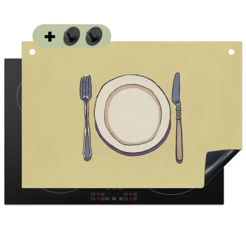 Illustratie - Bord - Bestek - Beige Inductie beschemer met haakjes klein -3d