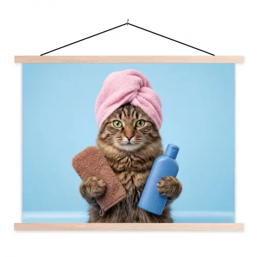 Kat - Handdoek - Washand - Zeep textielposter latten blank klein -3d