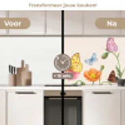Vlinders - Klaprozen - Illustratie - Kleurrijk keuken achterwand 2 middel -voor-na2_NL
