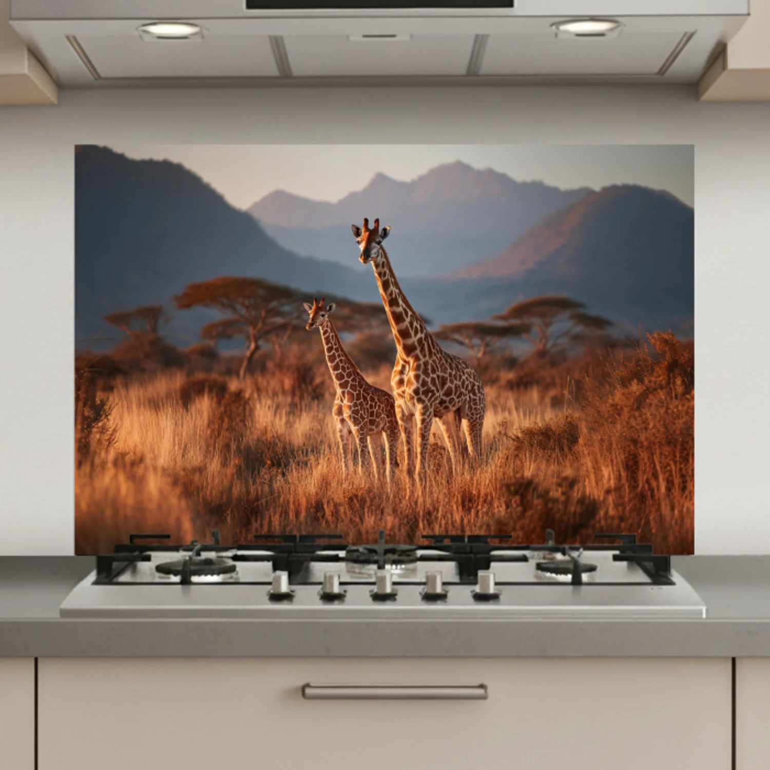 Giraffen - Hoog gras - Acaciabomen keuken achterwand spatscherm klein -3d_website