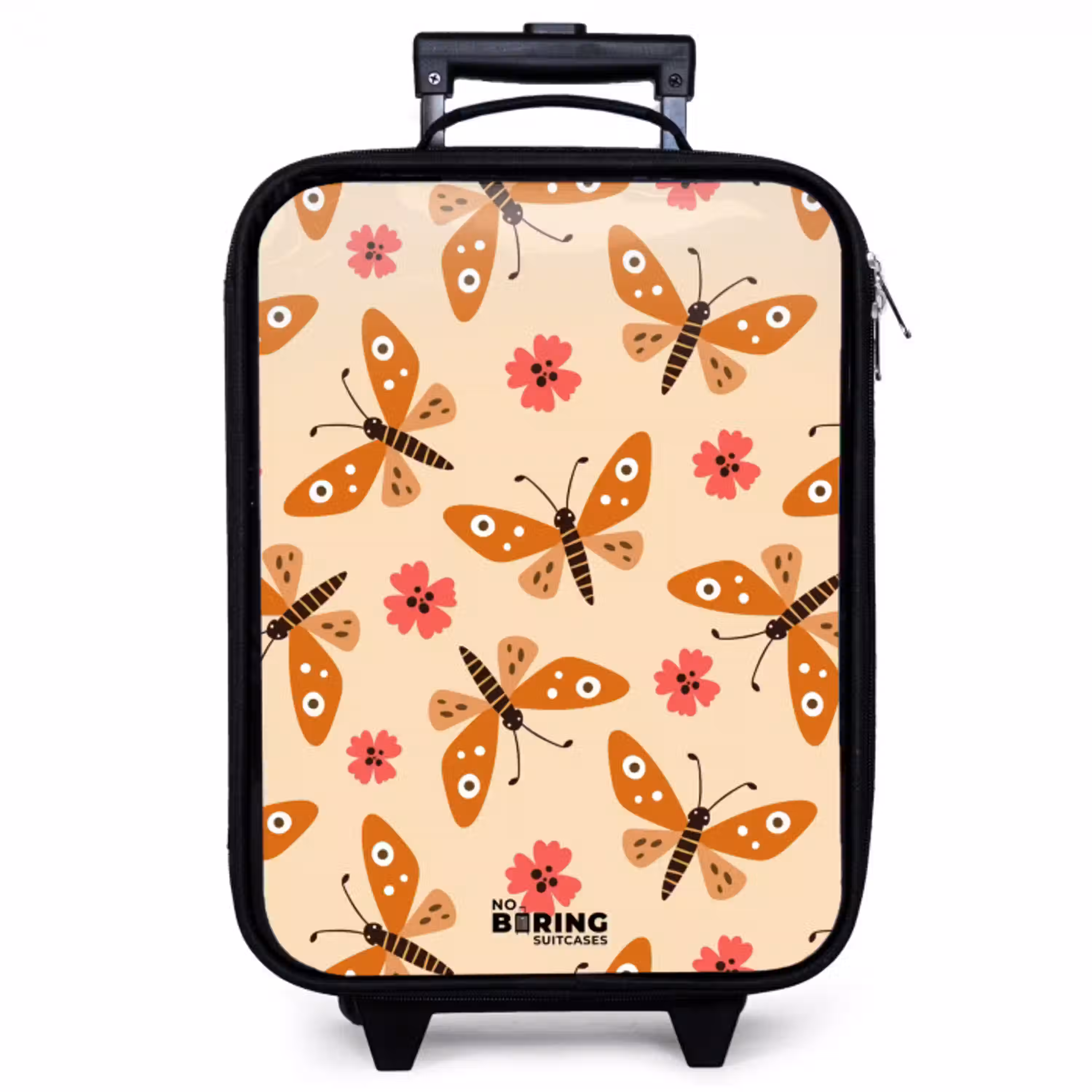 Oranje vlinders en roze bloemen op beige achtergrond Kinderkoffer - Zwart klein -zzz_website3d