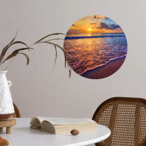 Zee - Strand - Zonsondergang - Wolken - Horizon Wandcirkel behangsticker klein -sfeer3