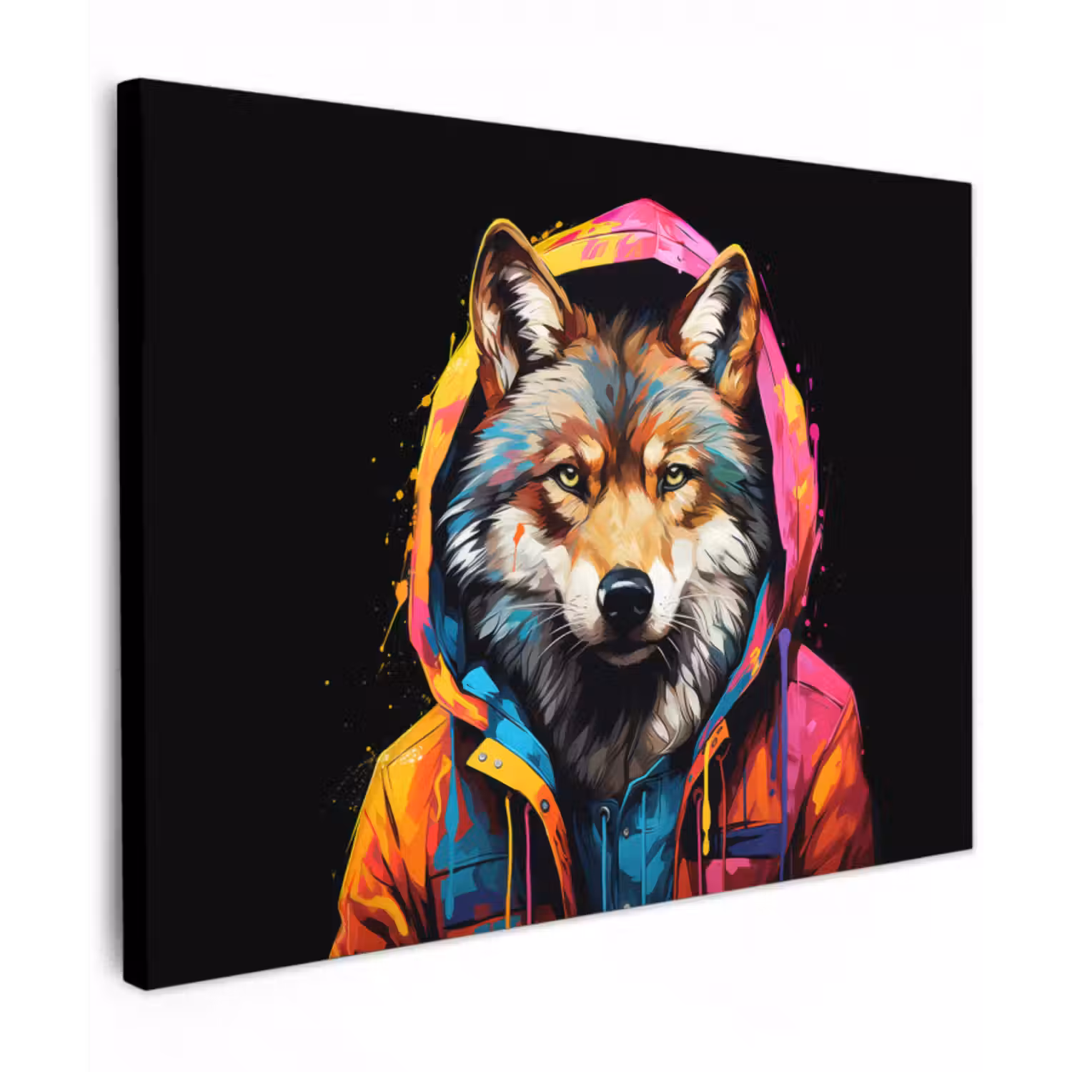 Leinwandbild - Graffiti - Wolf - Jacke - Schwarz