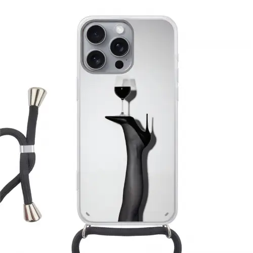Hak - Wijn - Minimalistisch - Zwart Hoesje iPhone 16 Pro Max met koord klein -3d