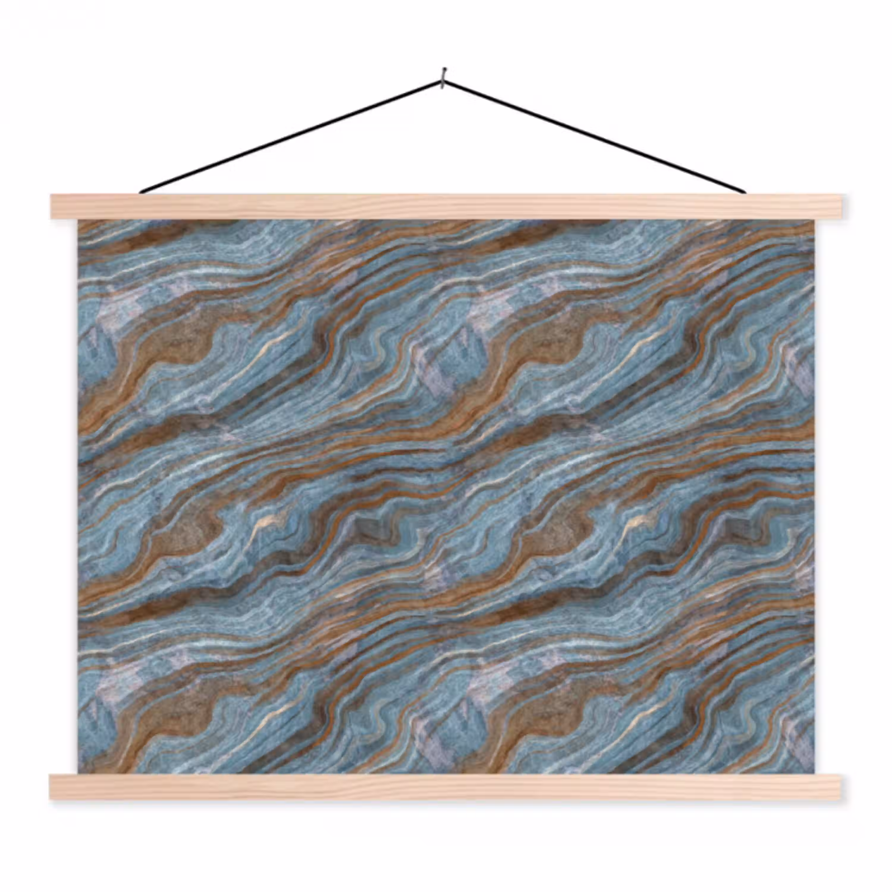 Patroon - Steen - Blauw textielposter latten blank klein 122 -3d