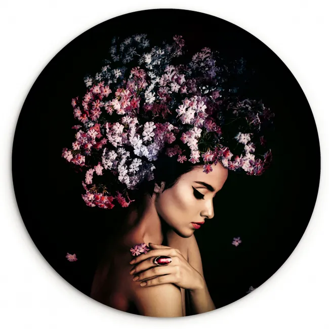 Bloesem - Vrouw - Roze - Bloemen - Luxe Wandcirkel kunststof plaat 5mm dik klein -3d