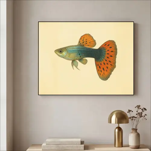 Vis - illustratie - Stippen - Oranje Textielframe zwart klein -sfeer2