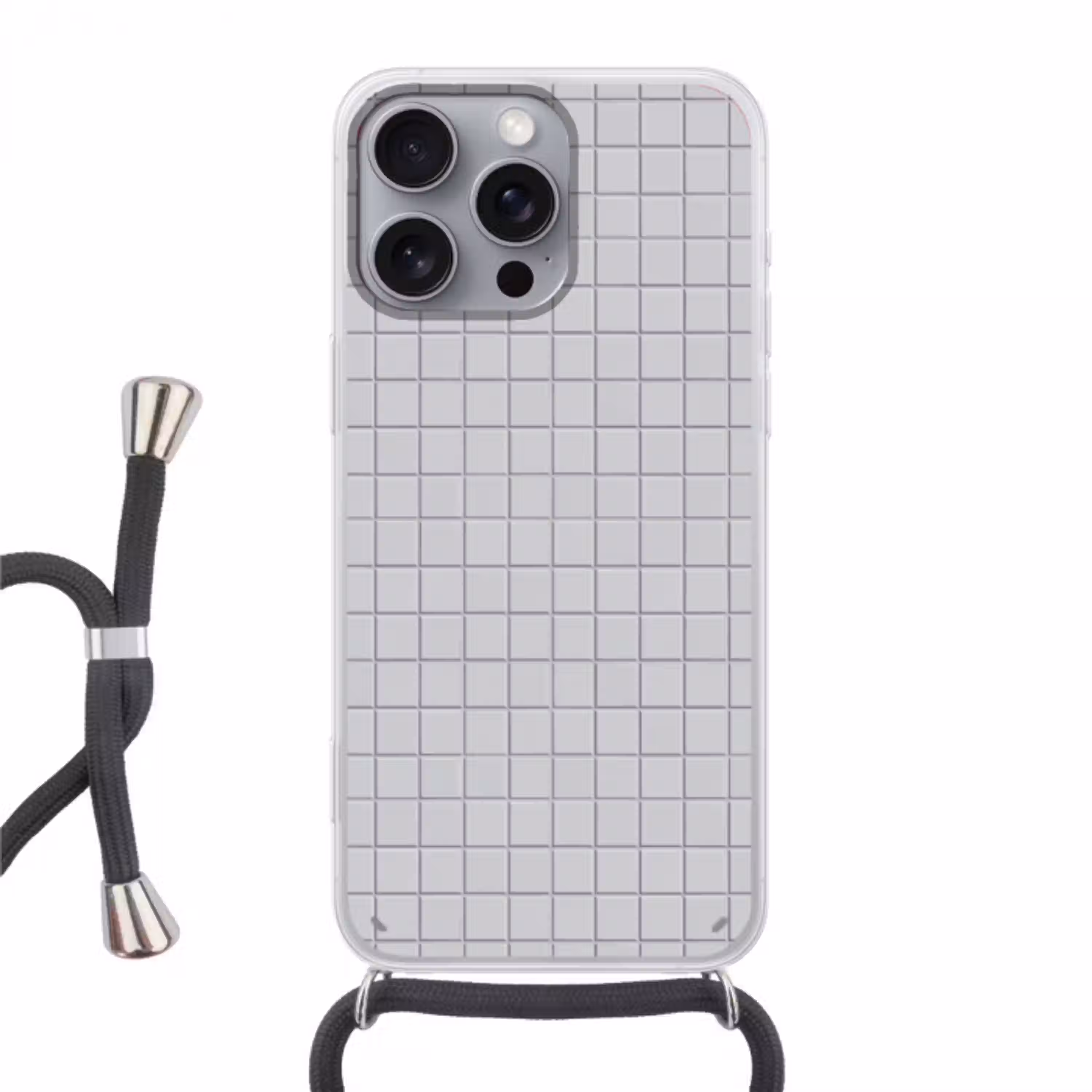 Patroon - Tegels - Licht - Grijs Hoesje iPhone 16 Pro Max met koord klein 804 -3d