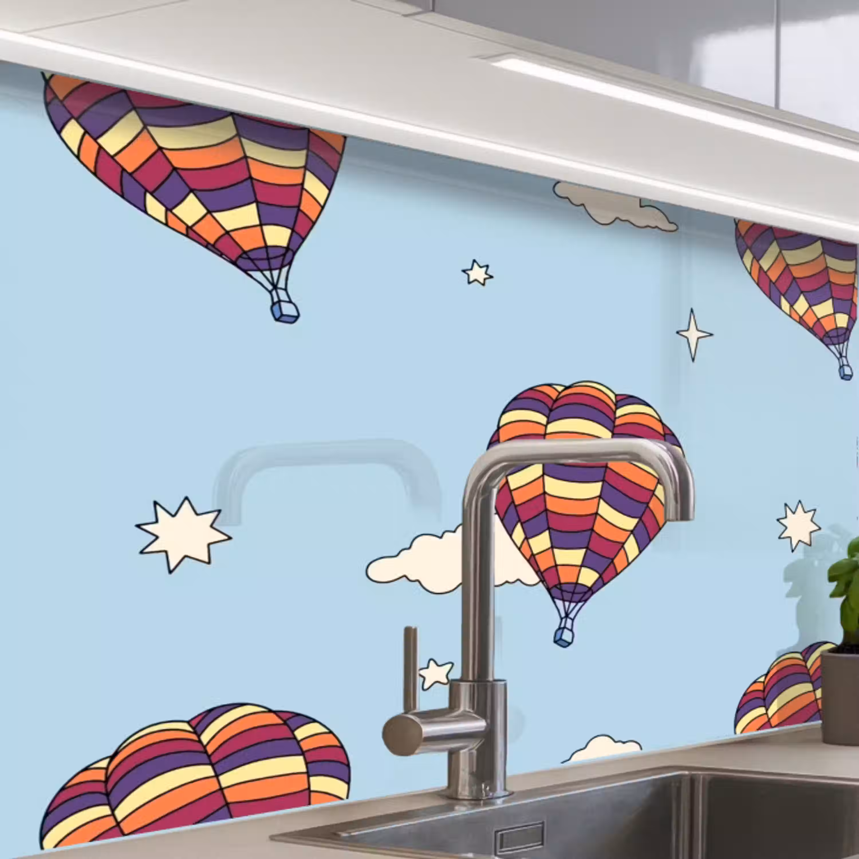 Design - Vintage - Luchtballon keuken achterwand 2 middel 865 -zzzz3d_schuin