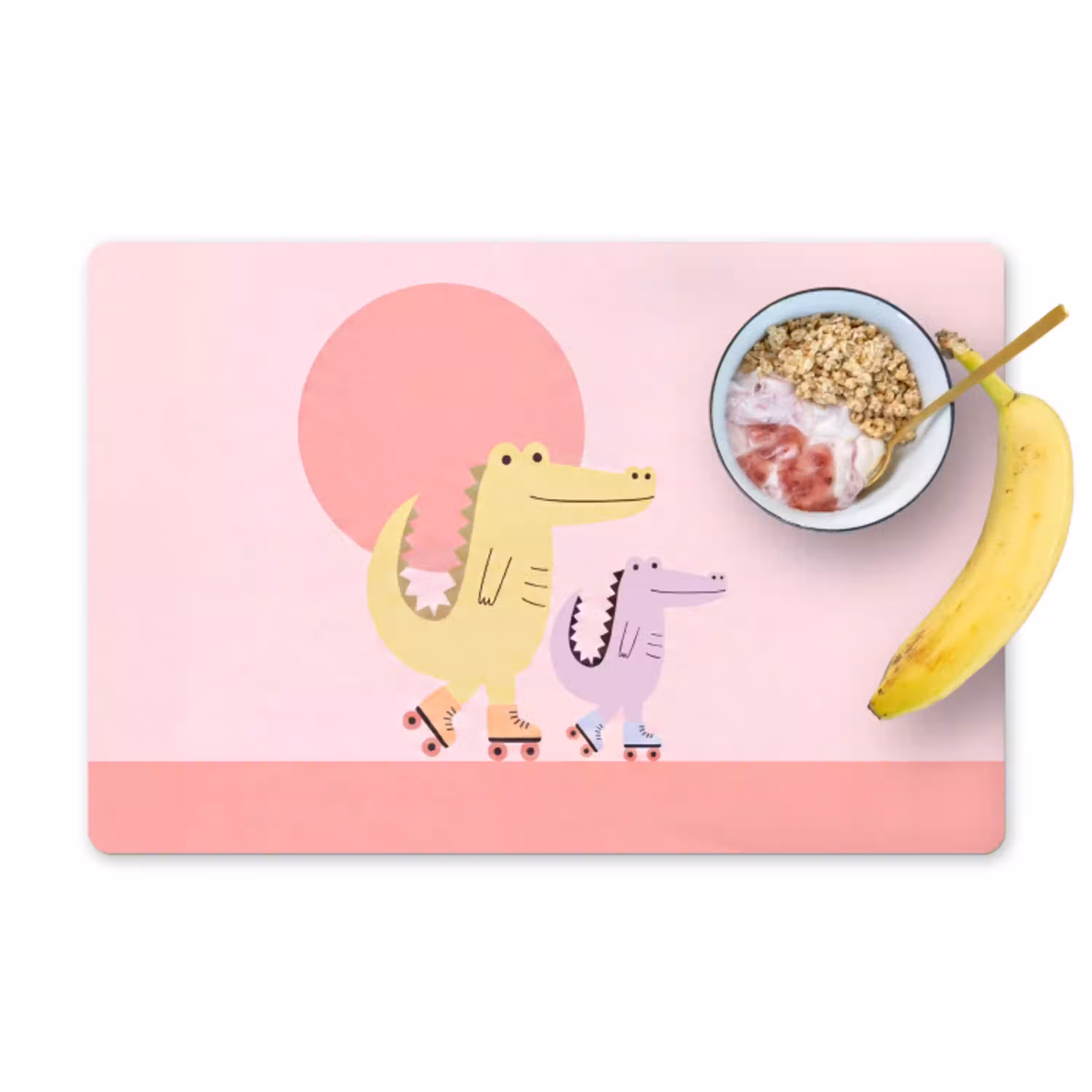 Dieren - Skaten - Illustratie - Speels - Roze Placemat vinyl groot -zzzproduct_Kitchenyeah-website