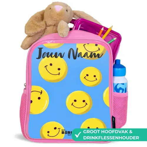 Vrolijke smileyregen Kinderrugzak - Roze middel -inhoud_NL