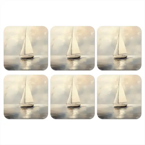 Zeilschip - Zee - Bewolkt onderzetter kurk middel -3d