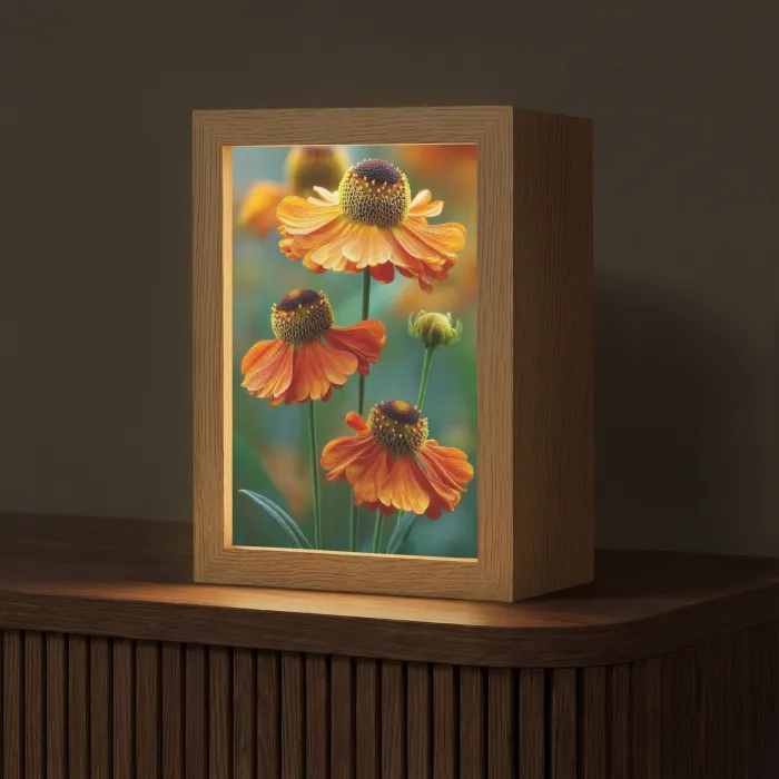 Oranje bloemen - Levendig - Wazige achtergrond Light Box met kabel (Tafellamp) klein -z3d_website