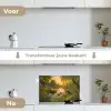 Eenden - Vijver - Bloemen keuken achterwand spatscherm klein -voor_na_NL
