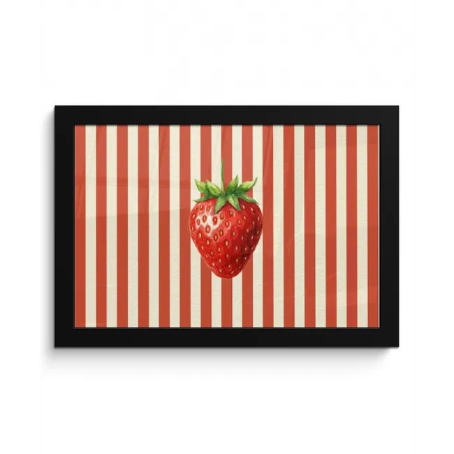Aardbei - Strepen - Rood fotolijst zwart zonder passe partout klein -3d
