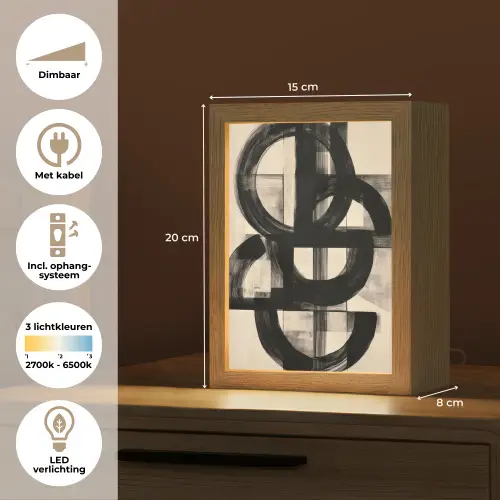 Cirkels - Lijnen - Vormen - Zwart Light Box met kabel (Tafellamp) klein -USP_NL