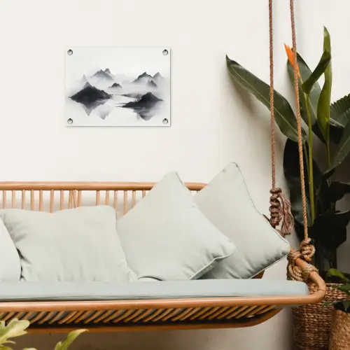 Bergen - Mistig - Water - Wit tuinposter los doek klein -sfeer7