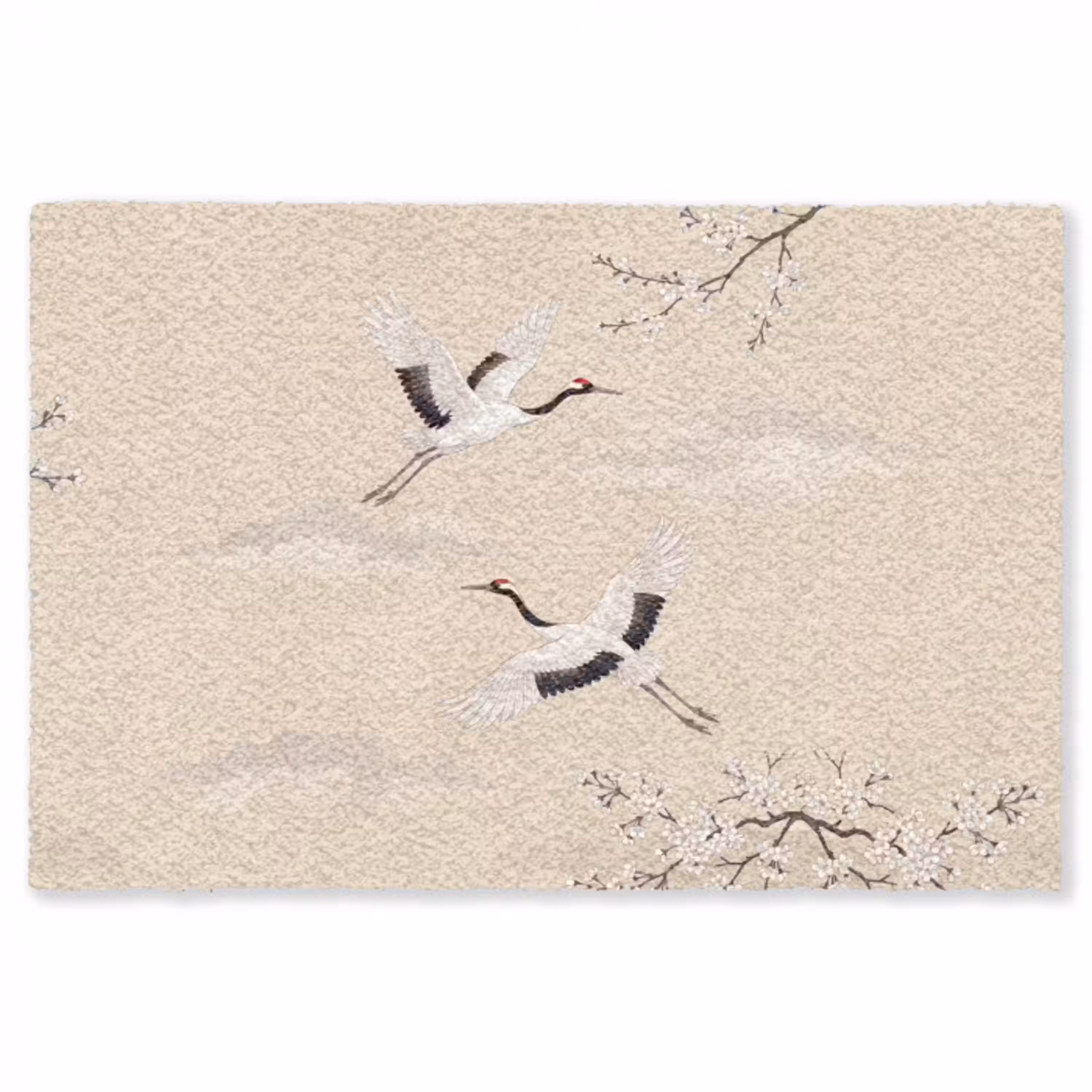 Kraanvogels - Bloesem - Beige Vloerkleed Rechthoek klein -3d