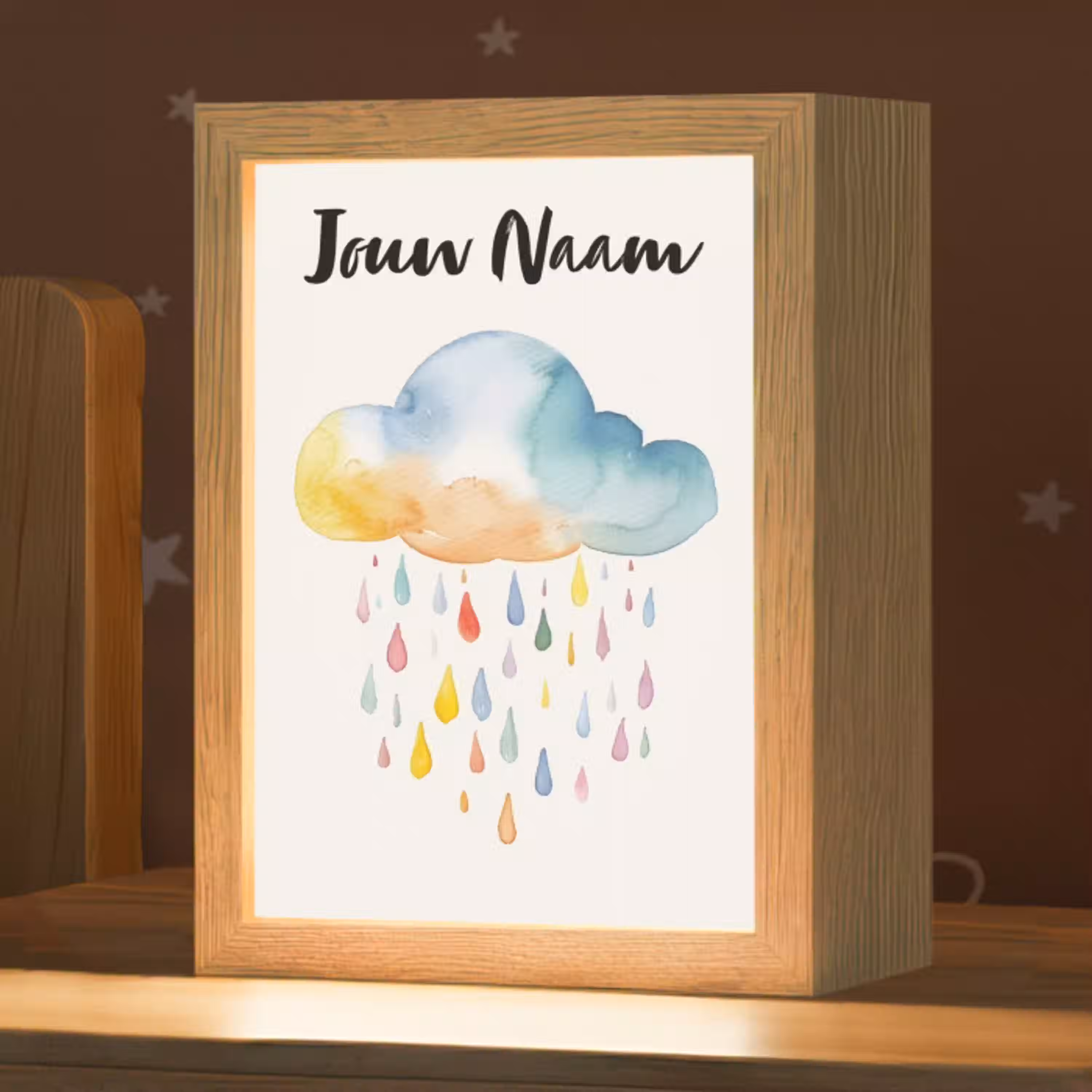 Wolk - Regen - Watercolor - Kleurrijk Light Box met kabel (Kinderlampje) klein -zzz_3d_website