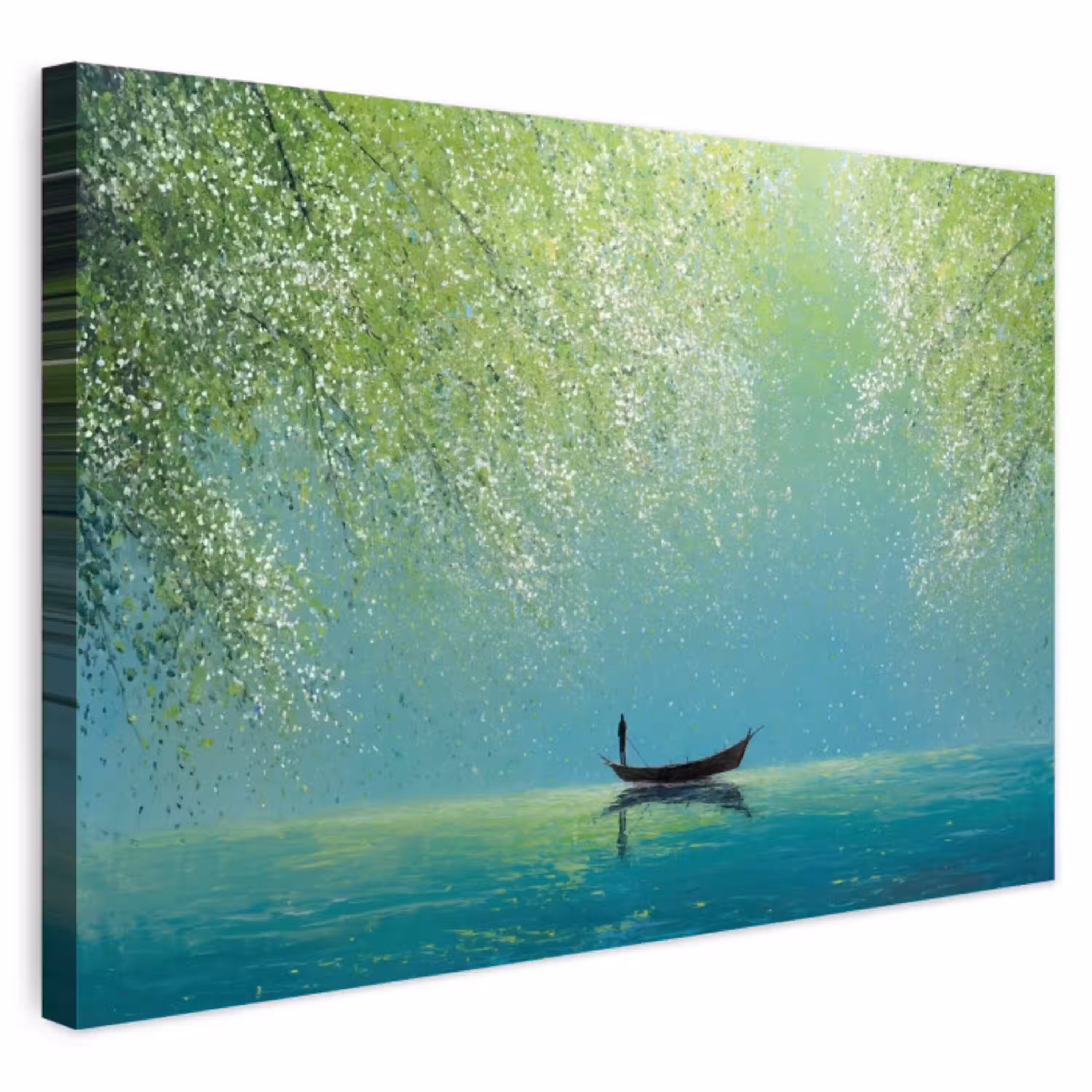 Bootje - Water - Bladeren - Bloesems Tuinposter op houten frame 2 cm dik klein -3d