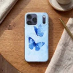 Vlinders - Sierlijk - Blauw Telefoonhoesje iPhone 17 Pro Max klein -sfeer1
