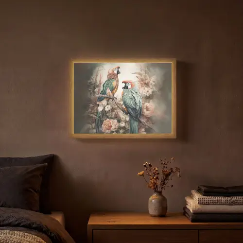 Papegaaien - Vogels - Natuur - Bloemen Light Box met batterij (Wandlamp) middel -sfeer4