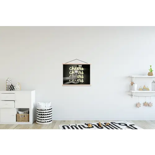 Cheers - Wijn - Zwart - Wit textielposter latten blank klein -kinderkamer