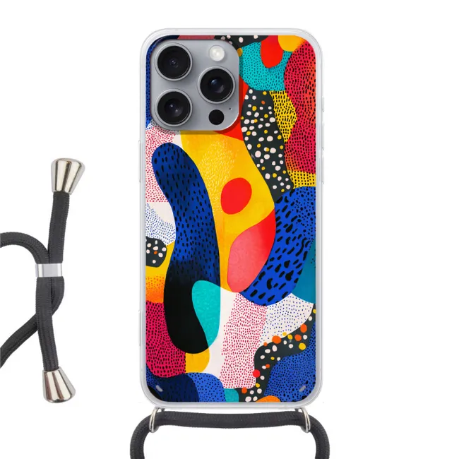 Telefoonhoesje met koord - Vormen - Abstract - Stippels - Blauw