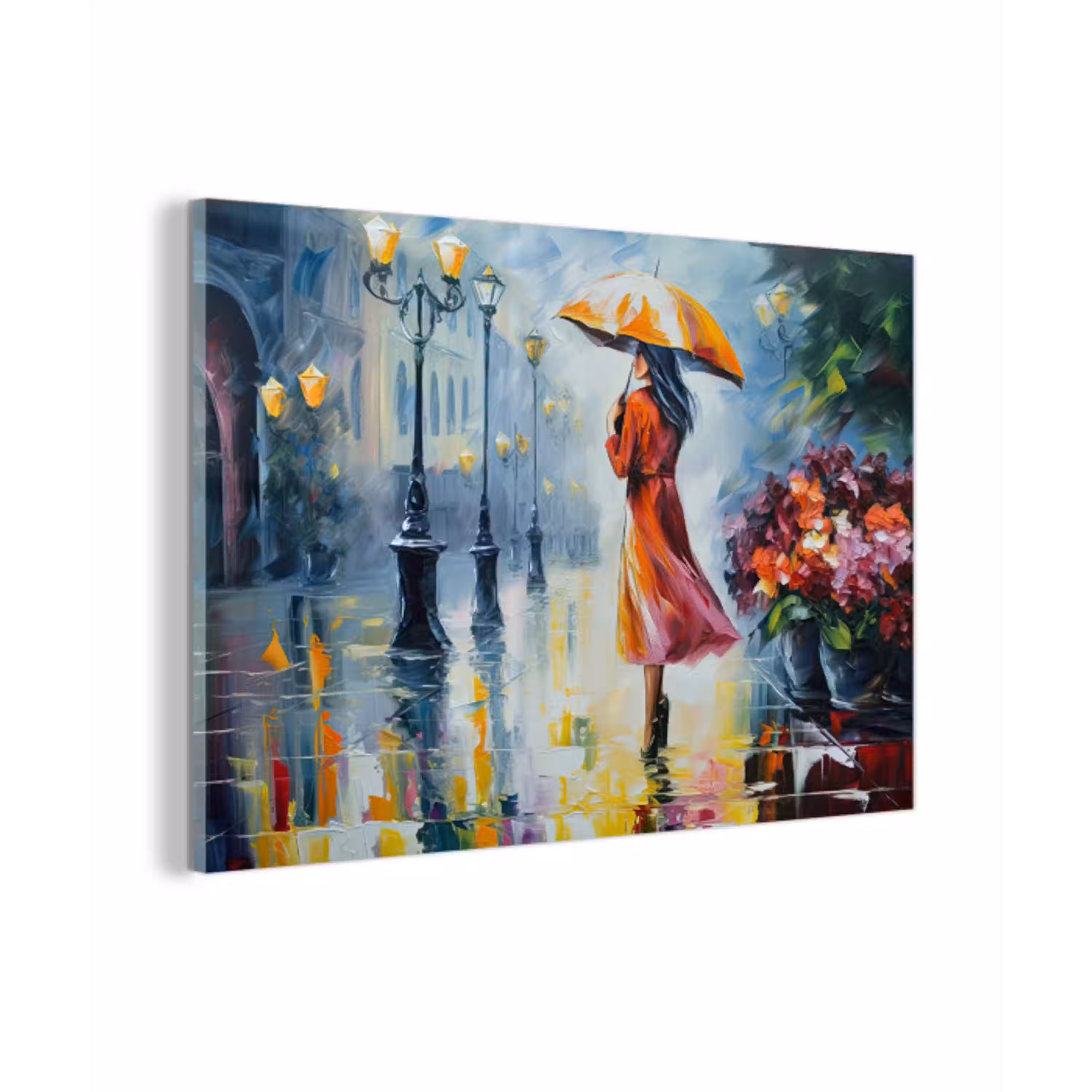 Olieverf - Paraplu - Vrouw - Straat - Kunst plexiglas 5mm klein -z3d