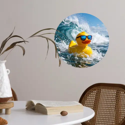 Badeend - Stoer - Golven Wandcirkel behangsticker klein -sfeer3