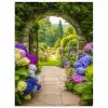 Doorkijk - Poort - Hortensia - Bloementuin poster papier klein -3d