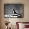 Bengaal - Kat - Tafelkleed - Zwart - Wit - Dier Textielframe - compleet frame klein -sfeer1