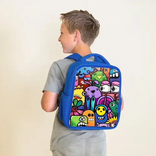 Grappige Monsterbende Kinderrugzak - Blauw middel -sfeer2