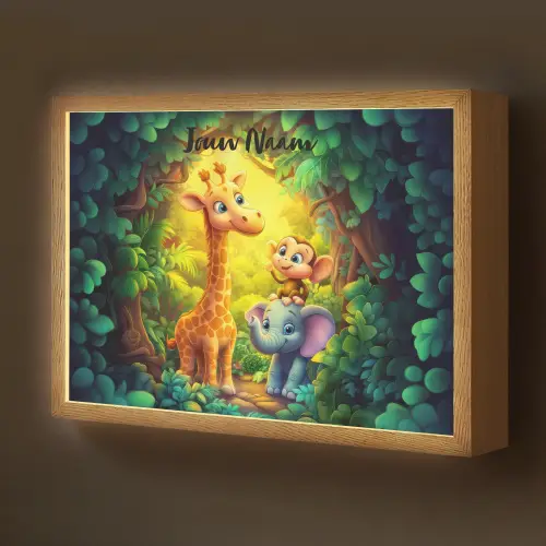 Dieren - Jungle - Giraf - Olifant - Aapje Light Box met batterij (Wandlamp kind) middel -z3d_website